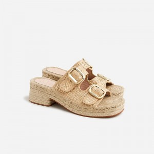 Alpargatas J.Crew Made-in-Spain block-heel faux raffia Mujer Natural España | YLCUPJ601