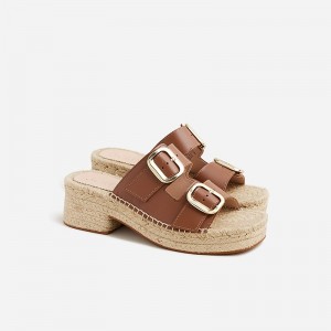 Alpargatas J.Crew Made-in-Spain block-heel faux raffia Mujer English Saddle España | JLZGDX593