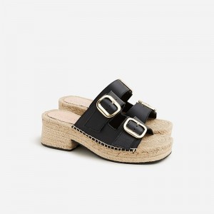 Alpargatas J.Crew Made-in-Spain block-heel faux raffia Mujer Negras España | PIXMLS578