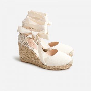 Alpargatas J.Crew Made-in-Spain lace-up high-heel Mujer Ivory España | DHCONF685
