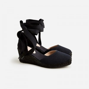 Alpargatas J.Crew Made-in-Spain lace-up midheel Mujer Negras España | YROWMB690
