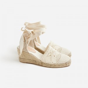 Alpargatas J.Crew Made-in-Spain lace-up midheel with crochet Mujer Ivory España | SCNYAH842