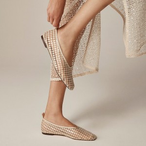 Bailarinas J.Crew Quinn embellished removable ankle-strap mesh Mujer Moroccan Sand España | VYFOSC945