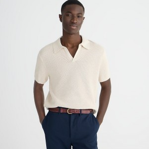 Camisa Polo J.Crew Short-sleeve cotton mesh-stitch johnny-collar sweater Hombre Hthr Natural España | ZRWFKA329