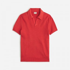 Camisa Polo J.Crew Short-sleeve cotton mesh-stitch johnny-collar sweater Hombre Scarlet Tulip España | EFBWVC509
