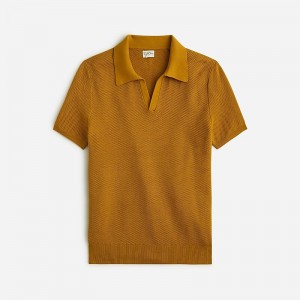Camisa Polo J.Crew Short-sleeve cotton mesh-stitch johnny-collar sweater Hombre Baked Earth España | NLRMQZ867