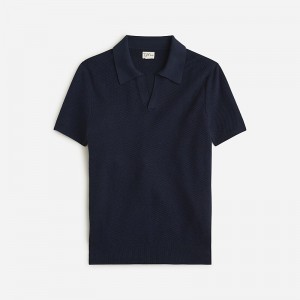 Camisa Polo J.Crew Short-sleeve cotton mesh-stitch johnny-collar sweater Hombre Azul Marino España | JPRHQE936