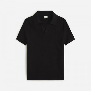 Camisa Polo J.Crew Short-sleeve cotton mesh-stitch johnny-collar sweater Hombre Negras España | IFTYVG296