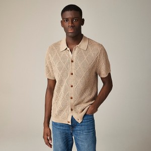 Camisa Polo J.Crew Short-sleeve linen diamond-stitch sweater Hombre Hthr Wheat España | AURZWK869