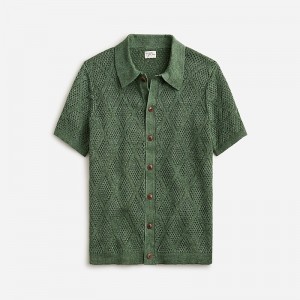 Camisa Polo J.Crew Short-sleeve linen diamond-stitch sweater Hombre Verde España | RHQVME491