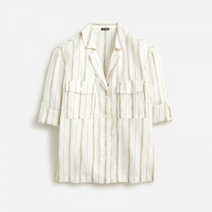Camisas J.Crew Camp-collar featherweight linen blend Mujer Ivory España | QGPFTM972