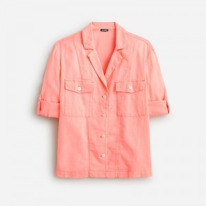 Camisas J.Crew Camp-collar featherweight linen blend Mujer Brilliant Peony España | XETAKL175