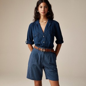 Camisas J.Crew Camp-collar indigo cotton voile Mujer Azules España | NMUXDK578