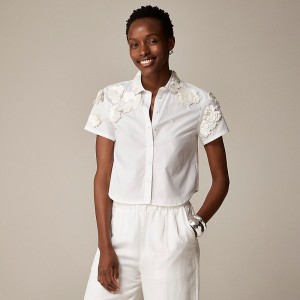 Camisas J.Crew Collection cropped button-up shirt with floral appliqués Mujer Blancas España | ZEJSYR058
