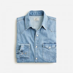 Camisas J.Crew Midweight denim western Hombre Azules España | HIMNCO184