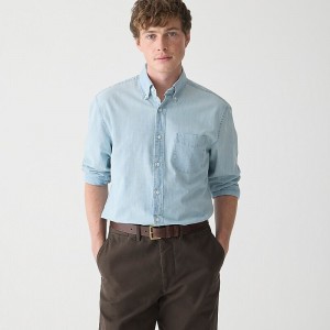 Camisas J.Crew Organic cotton chambray five-year wash Hombre Azules España | QNJLMD156