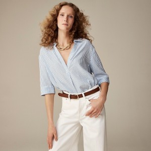 Camisas J.Crew Popover Mujer Brilliant Ocean Stripe España | GVPNKB615