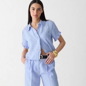 Camisas J.Crew Ruffle-trim button-up Mujer Azules España | EXHWAC041