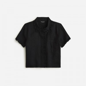 Camisas J.Crew Ruffle-trim button-up Mujer Negras España | PORYXN283