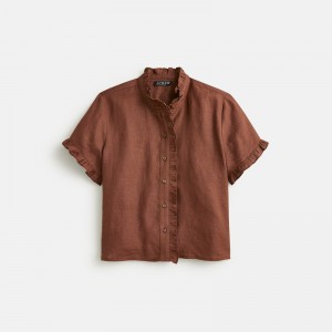 Camisas J.Crew Ruffle-trim button-up Mujer Roasted Cocoa España | DBYLCS593