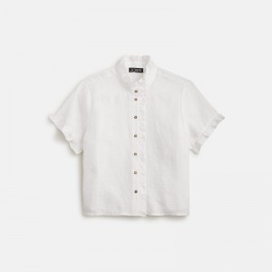 Camisas J.Crew Ruffle-trim button-up Mujer Blancas España | JQBZYX278