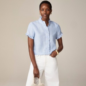 Camisas J.Crew Ruffle-trim button-up Mujer Azules España | VNISPA409