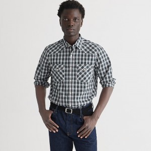 Camisas J.Crew Secret Wash cotton poplin western Hombre Verde España | LOYAHS457