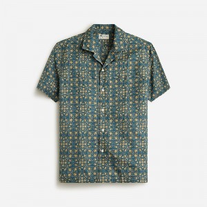 Camisas J.Crew Short-sleeve slub cotton-linen blend camp-collar Hombre Garden Jewels Teal España | DPHOTK517