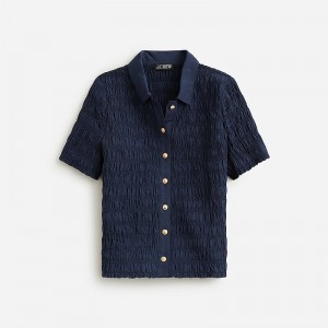Camisas J.Crew Smocked button-up Mujer Azul Marino España | IBXWKV560
