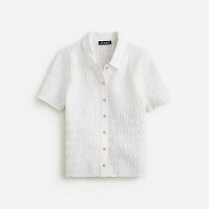 Camisas J.Crew Smocked button-up Mujer Blancas España | LIHCKN479