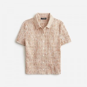 Camisas J.Crew Smocked button-up Mujer Marrones España | JTNORE128