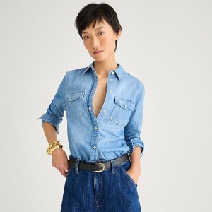 Camisas J.Crew Wren slim western chambray Mujer Azules España | RVSXMY735
