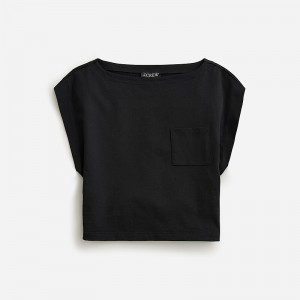 Camiseta J.Crew Boatneck muscle cotton Mujer Negras España | NCBDYX937