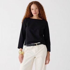 Camiseta J.Crew Classic mariner cloth boatneck Mujer Negras España | RMDHPE693