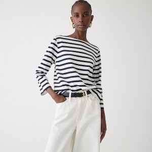 Camiseta J.Crew Classic mariner cloth boatneck Mujer Azul Marino España | OEBFKH408