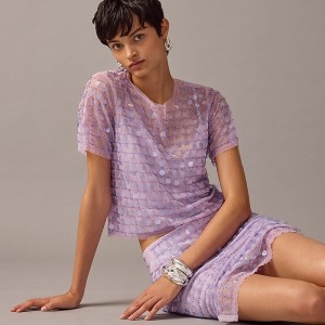 Camiseta J.Crew Collection layered sequin Mujer Moradas España | TVXUAP016