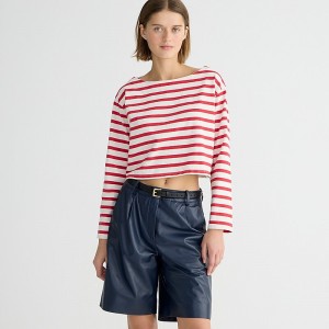 Camiseta J.Crew Cropped boatneck Mujer Carter Stripe Natural R España | JLXZCS764