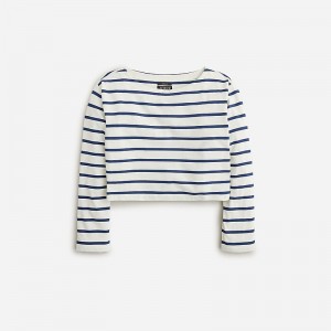 Camiseta J.Crew Cropped boatneck Mujer Kara Stripe Ivory Eveni España | MPCOVN510