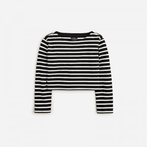 Camiseta J.Crew Cropped boatneck Mujer Negras España | MOWUNA643