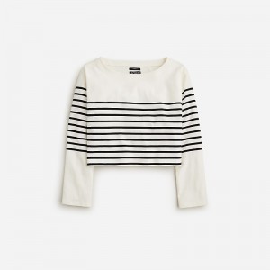 Camiseta J.Crew Cropped boatneck Mujer Placed Crew Stripe Ivor España | NGHDAV346