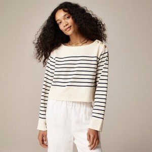 Camiseta J.Crew Cropped boatneck T-shirt with buttons Mujer Placed Crew Stripe Ivo España | JBFLWS284