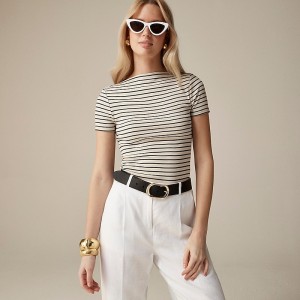 Camiseta J.Crew Fine-rib fitted boatneck Mujer Alexa Stripe Natural Bl España | BYTFKU905