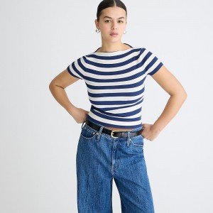 Camiseta J.Crew Fine-rib fitted boatneck Mujer Montauk Stripe A Evenin España | QOLMHF019