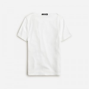 Camiseta J.Crew Fine-rib fitted boatneck Mujer Blancas España | NQSWOL540