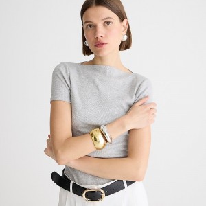 Camiseta J.Crew Fine-rib fitted boatneck Mujer Plateadas España | PVQKYT382