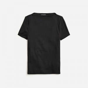Camiseta J.Crew Fine-rib fitted boatneck Mujer Negras España | GFAURV017