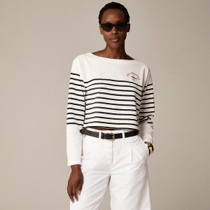 Camiseta J.Crew Limited-edition USA Swimming® X J.Crew cropped boatneck striped mariner cotton Mujer Usa Swimming Cropped Ma España | QVXKTS603