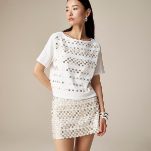 Camiseta J.Crew Limited-edition embellished with floral appliqués Mujer Blancas España | CSZVDX831