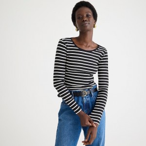 Camiseta J.Crew Long-sleeve crewneck vintage rib Mujer Negras España | HVUAGR815