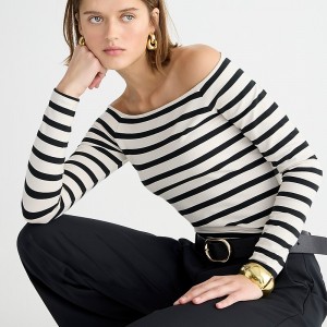 Camiseta J.Crew Off-the-shoulder long-sleeve stretch cotton Mujer Carter Stripe España | ZYWOSE623